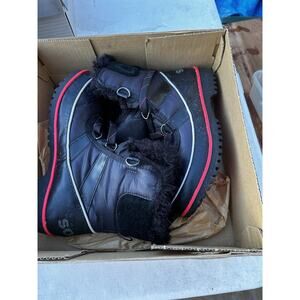 Sorel Tivoli II Womens Faux Fur Suede Snow Boots Waterproof Size 8.5 Black